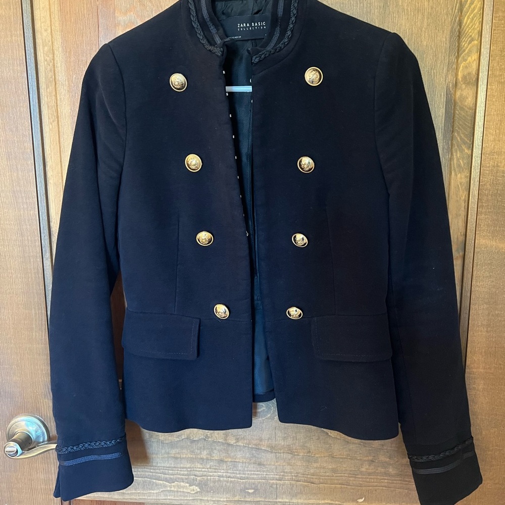 Zara Black Military-Style Blazer with Gold Buttons